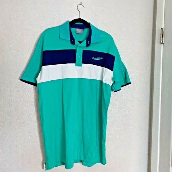 No Problem Mens Sz XXL Short Sleeve Polo 1/2 Button Shirt Green Blue White  24.5 - Picture 1 of 3